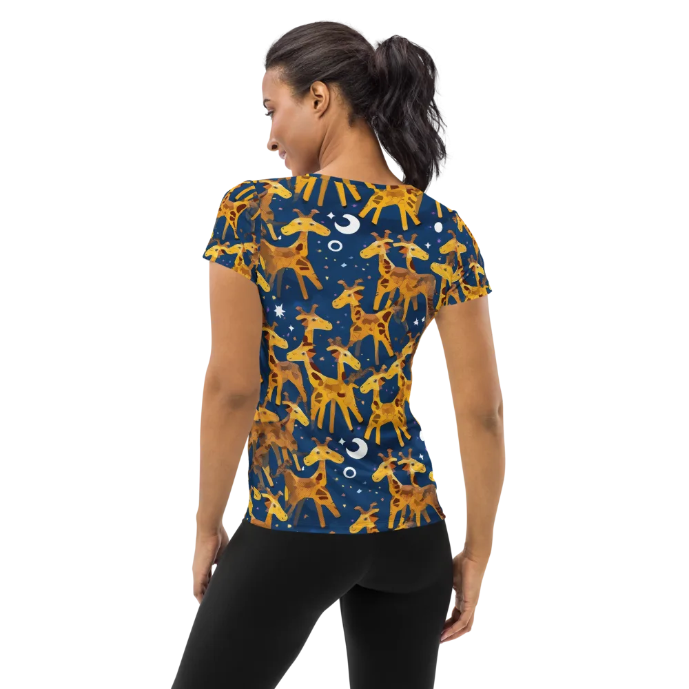 Midnight Giraffe on Women's Athletic T-Shirt — Back