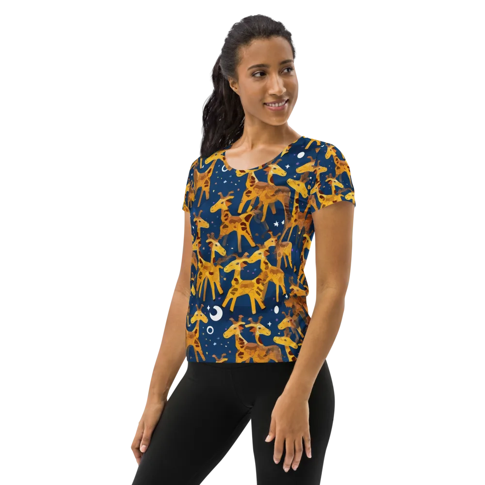 Midnight Giraffe on Women's Athletic T-Shirt — Left