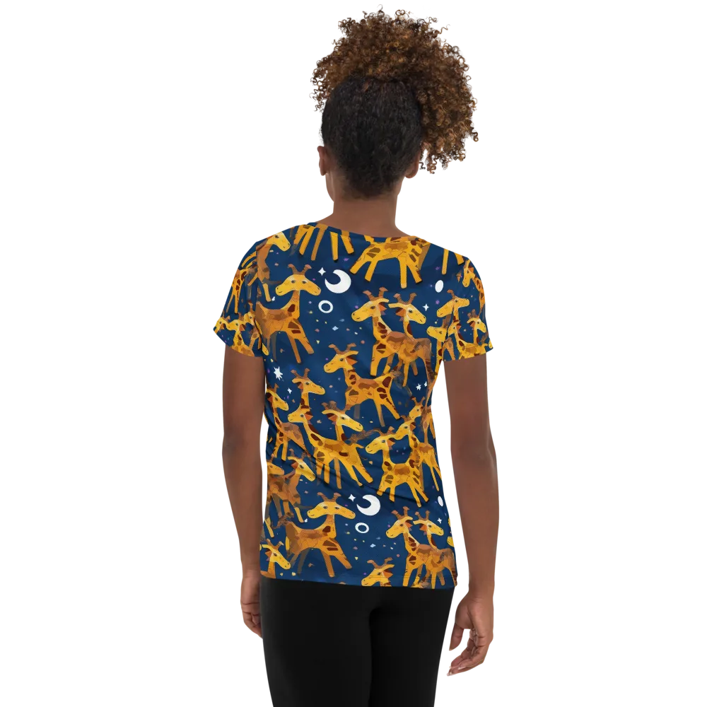 Midnight Giraffe on Women's Athletic T-Shirt — Back