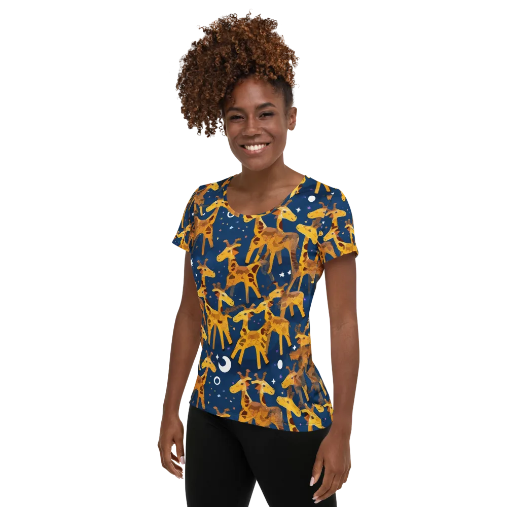 Midnight Giraffe on Women's Athletic T-Shirt — Left