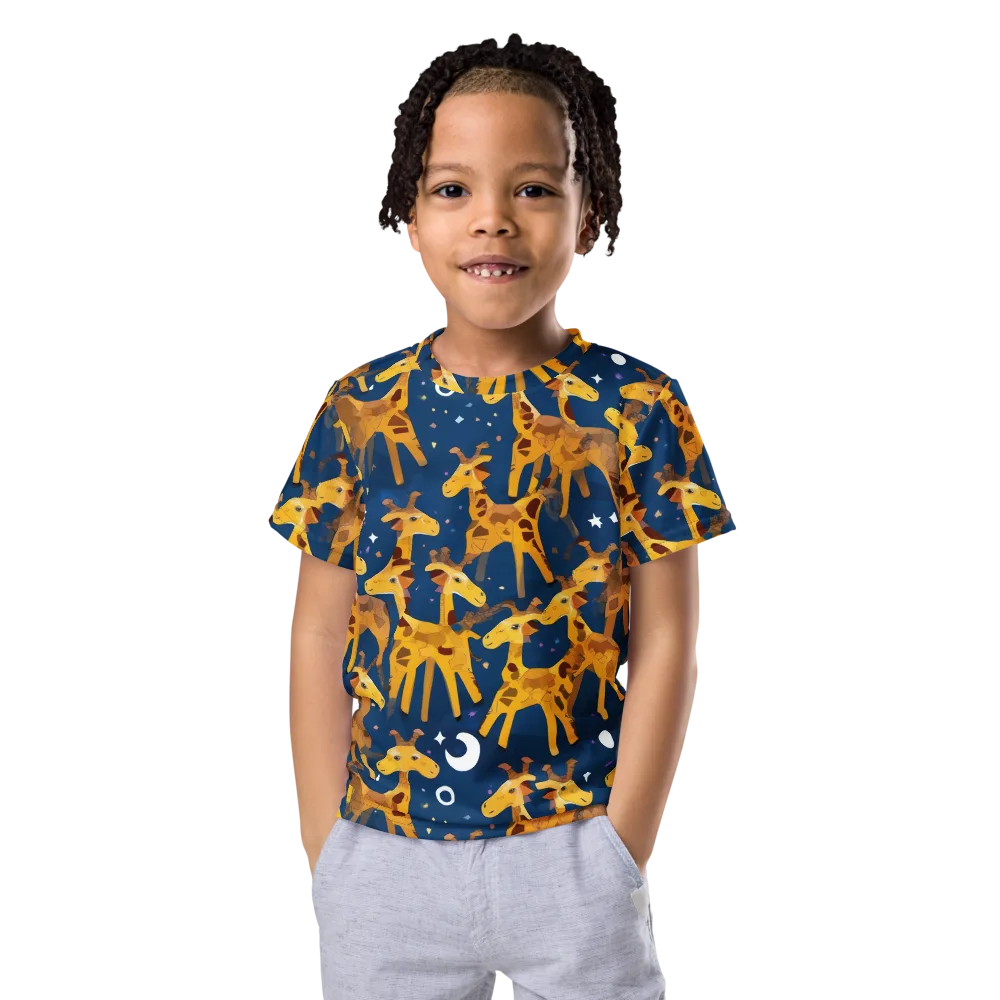 Midnight Giraffe on Kids Crew Neck T-Shirt — Front