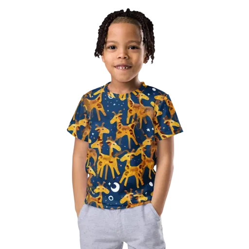 Midnight Giraffe on a Kids Crew Neck T-Shirt