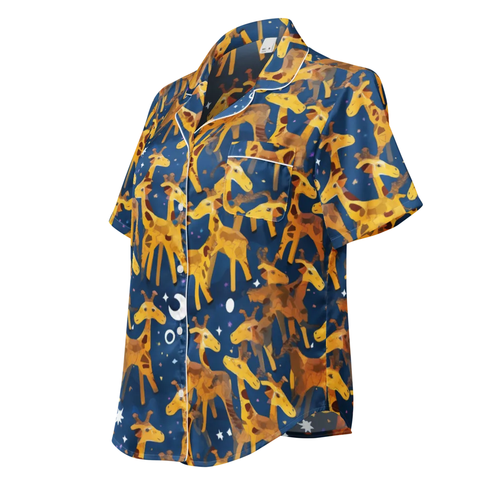 Midnight Giraffe on Women's Short Sleeve Pajama Top — Left Front