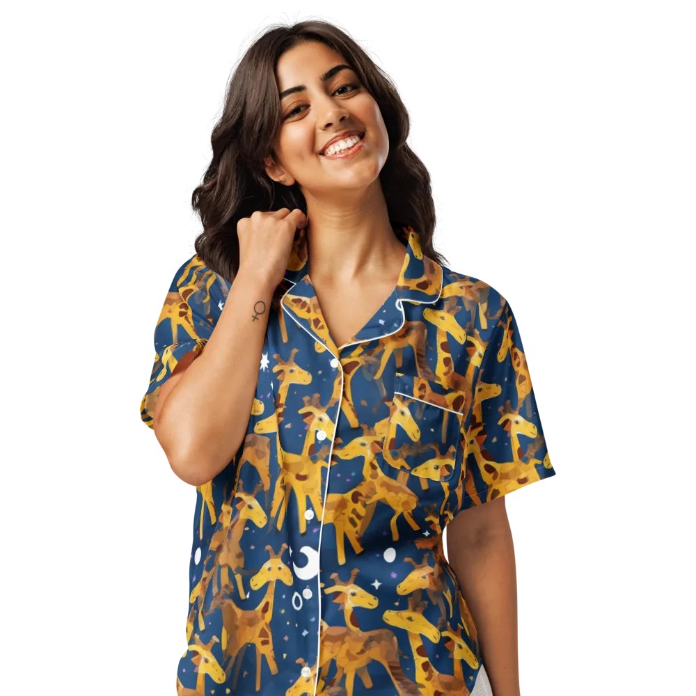 Midnight Giraffe on Women's Short Sleeve Pajama Top — Front