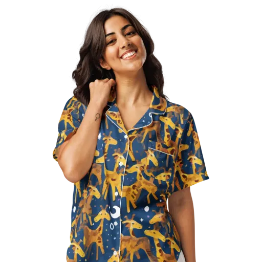Midnight Giraffe on a Women's Short Sleeve Pajama Top