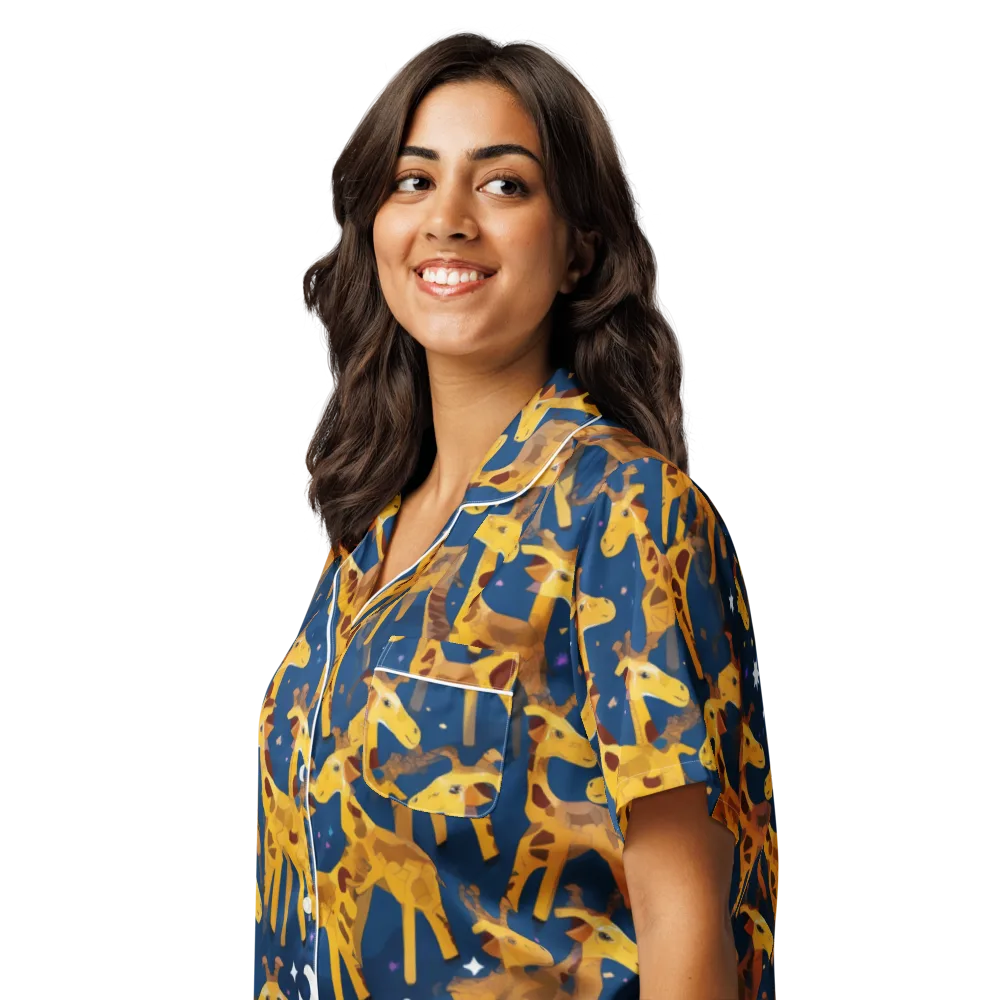 Midnight Giraffe on Women's Short Sleeve Pajama Top — Left Front