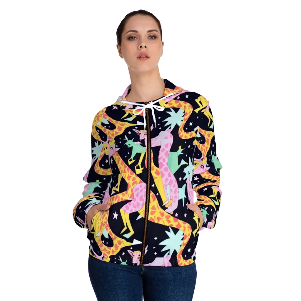 Starlit Menagerie on Women's Full-Zip Hoodie — Front On Person