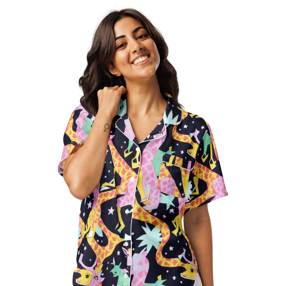 Starlit Menagerie on Women's Short Sleeve Pajama Top — Front