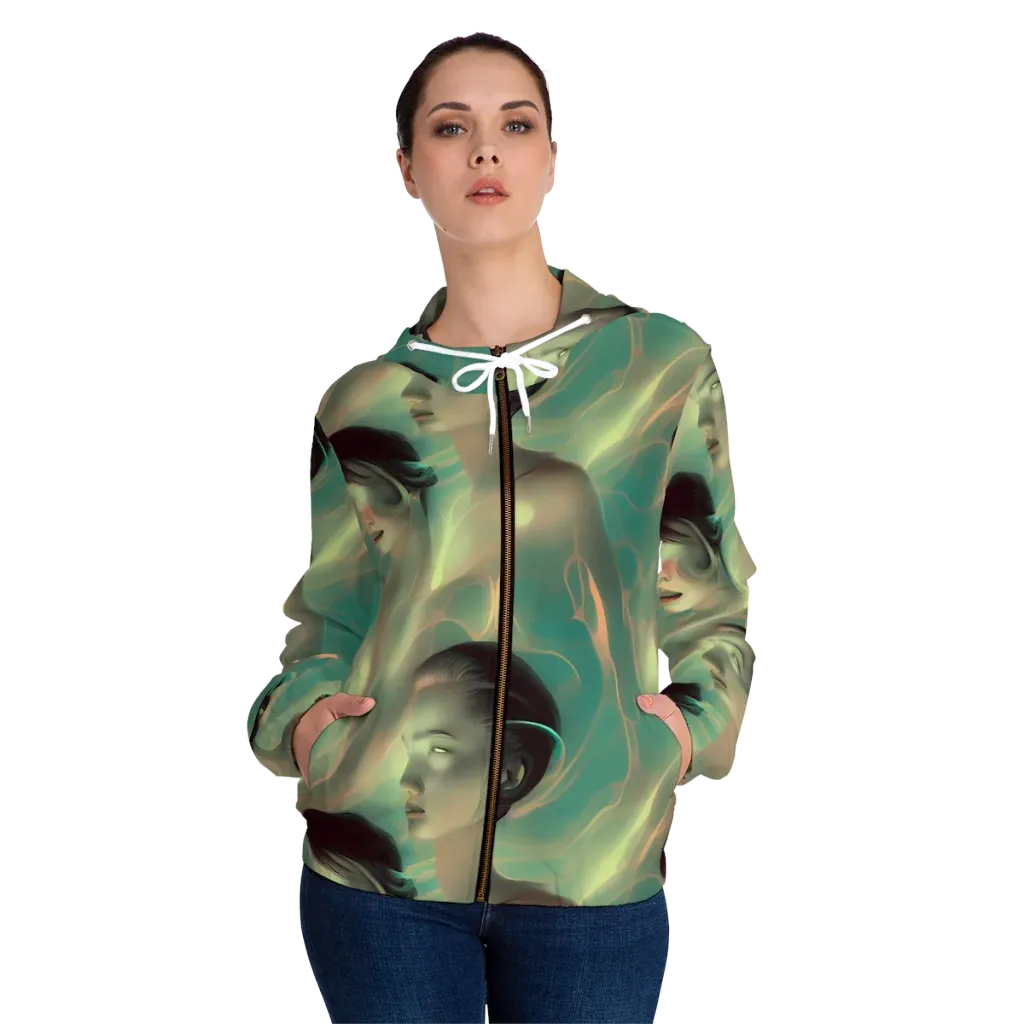 Spectral Whisper on Women's Full-Zip Hoodie — Front On Person