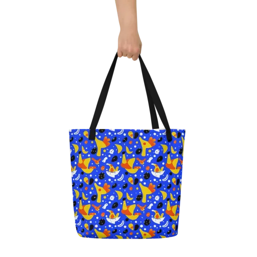 Blueberry Bazaar on a Large Tote Bag W/ Pocket