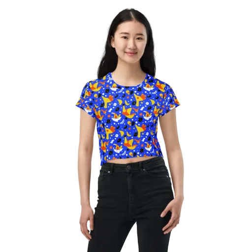 Blueberry Bazaar on a Crop Tee
