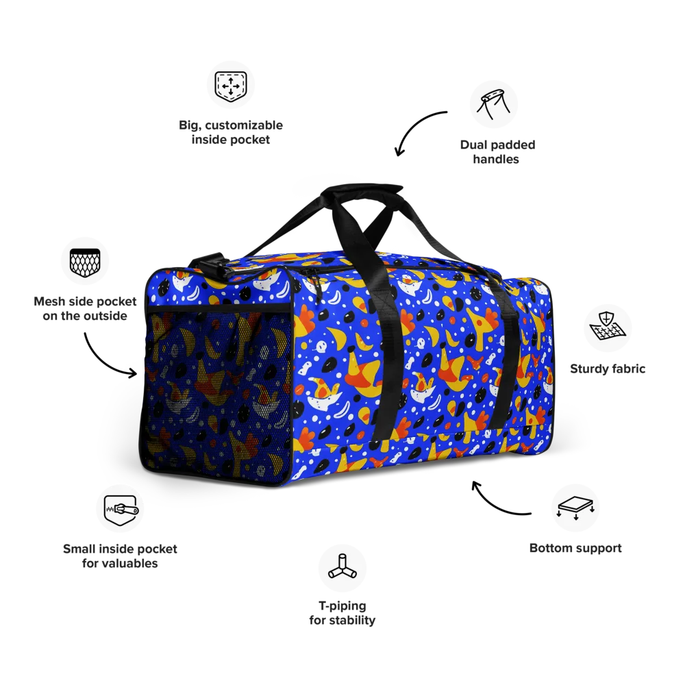 Blueberry Bazaar on Duffle Bag — Right Front