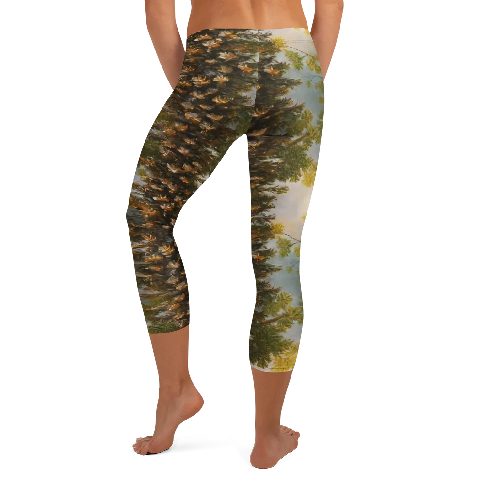 Golden Conifer on Capri Leggings — Back