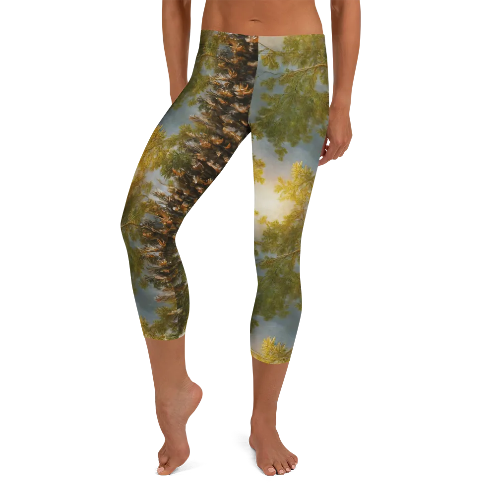 Golden Conifer on Capri Leggings — Front