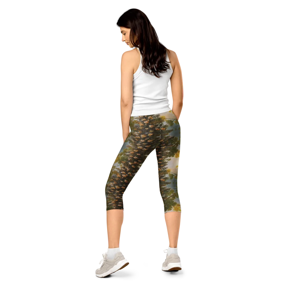 Golden Conifer on Capri Leggings — Back