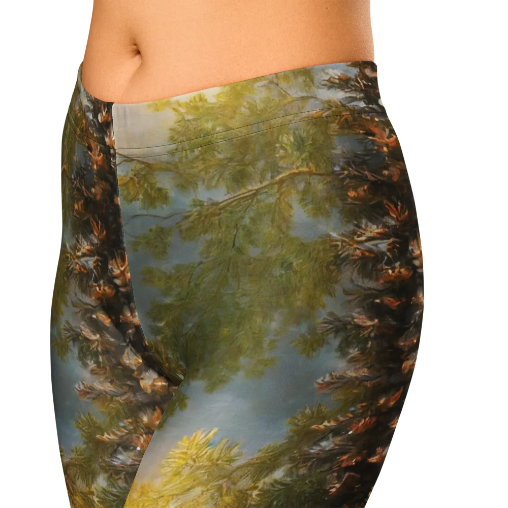 Golden Conifer on Capri Leggings — Zoomed-in