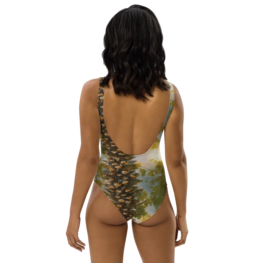 Golden Conifer on One-Piece Swimsuit — Back