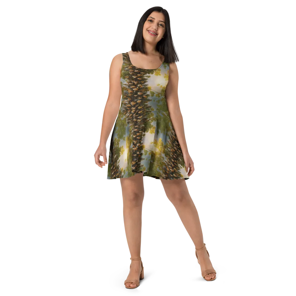 Golden Conifer on Skater Dress — Front