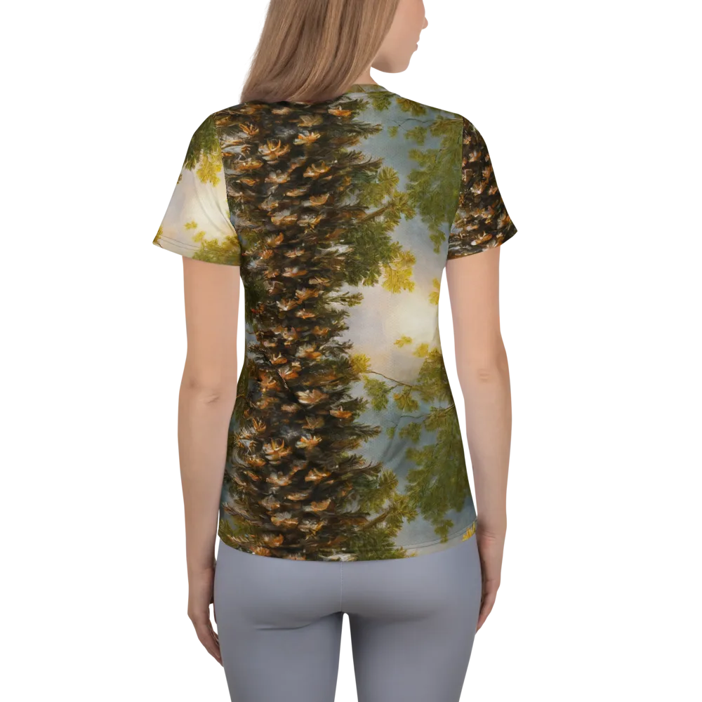 Golden Conifer on Women's Athletic T-Shirt — Back