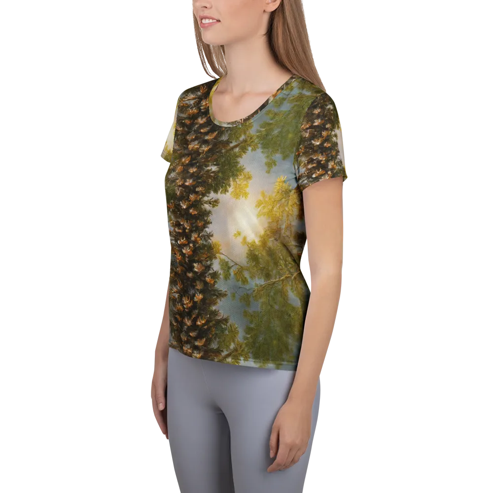 Golden Conifer on Women's Athletic T-Shirt — Left