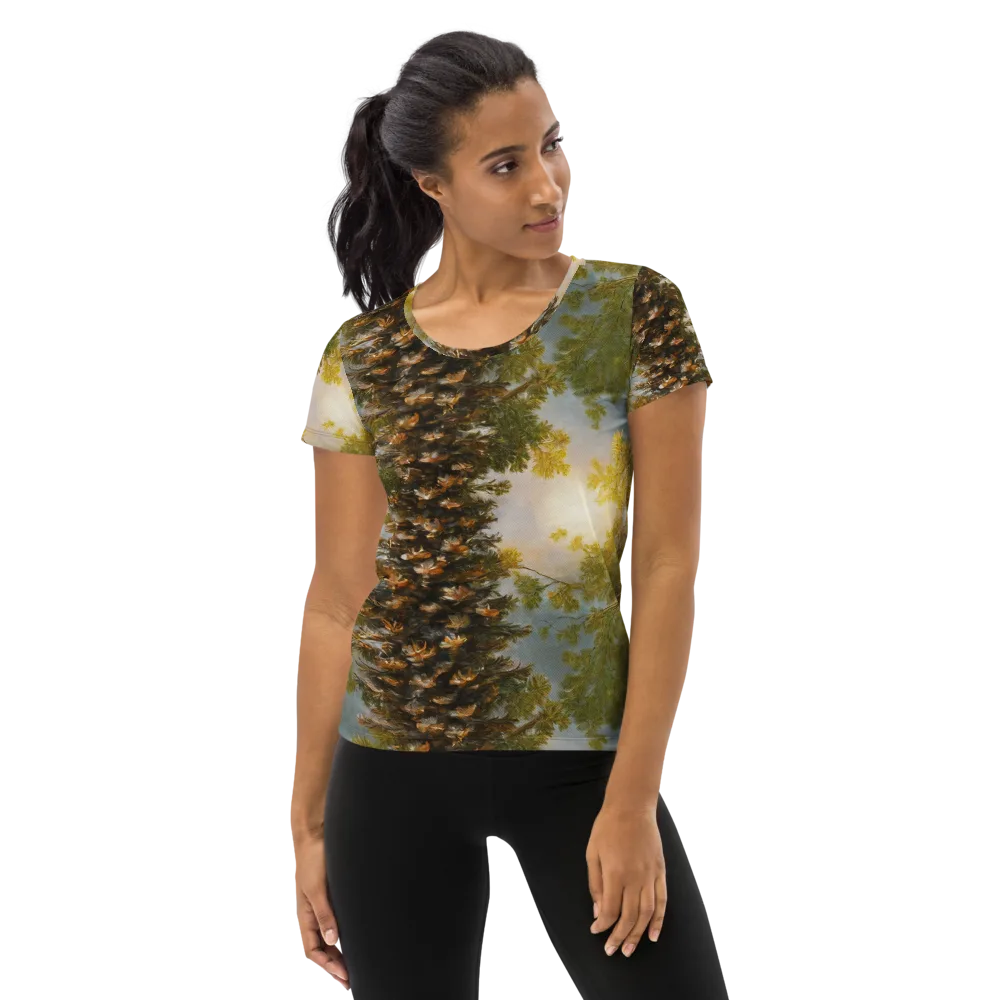 Golden Conifer on Women's Athletic T-Shirt — Front