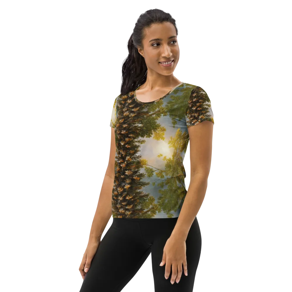 Golden Conifer on Women's Athletic T-Shirt — Left