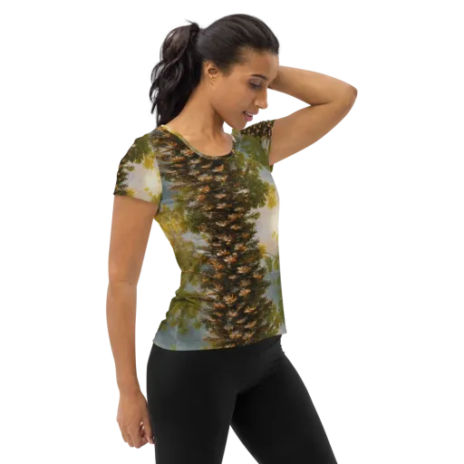 Golden Conifer on a Women's Athletic T-Shirt