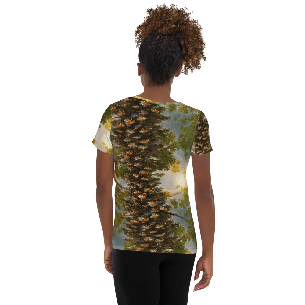Golden Conifer on Women's Athletic T-Shirt — Back