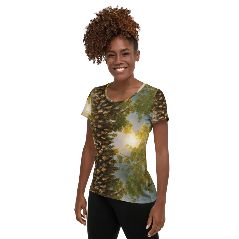 Golden Conifer on Women's Athletic T-Shirt — Left