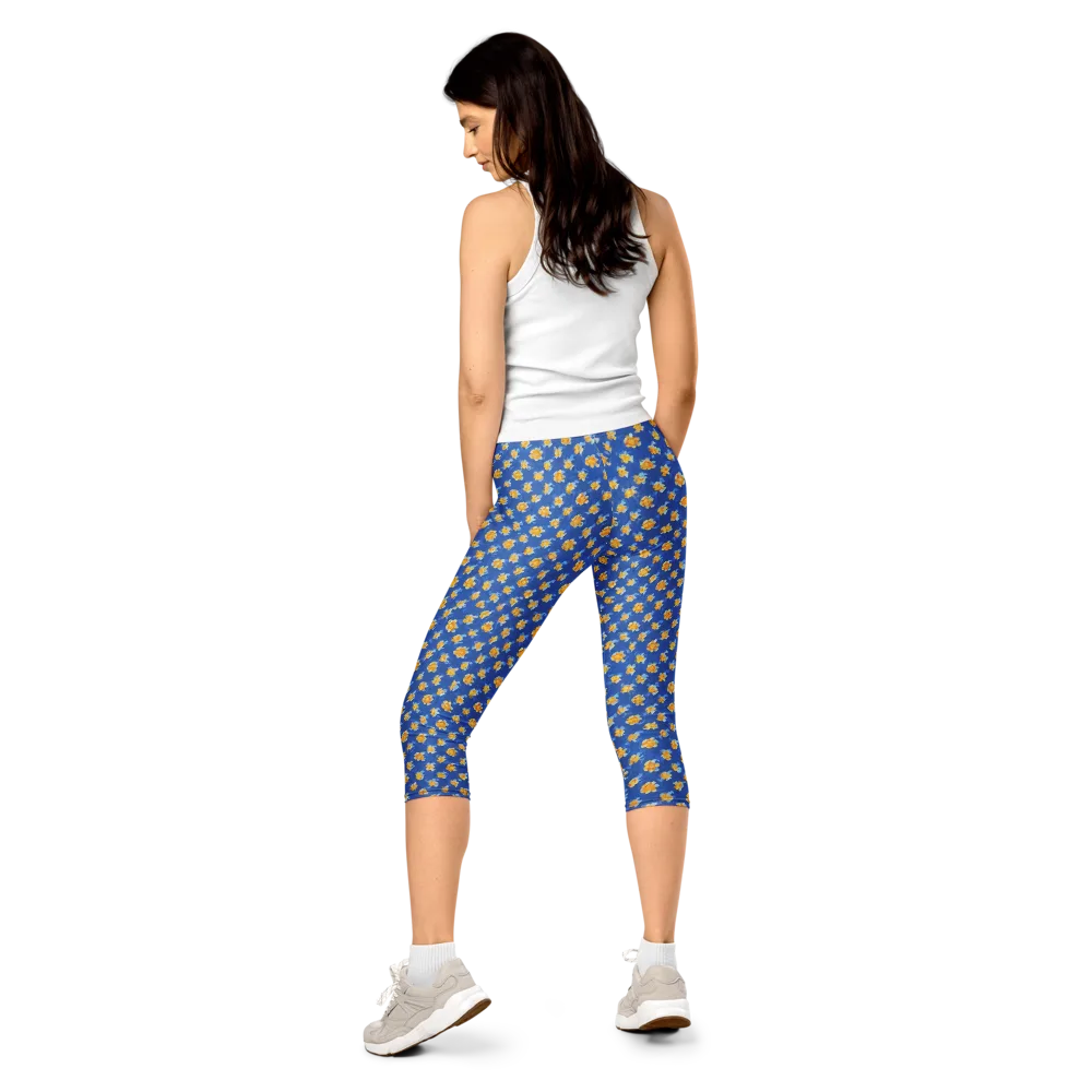 Cobalt Marigold on Capri Leggings — Back