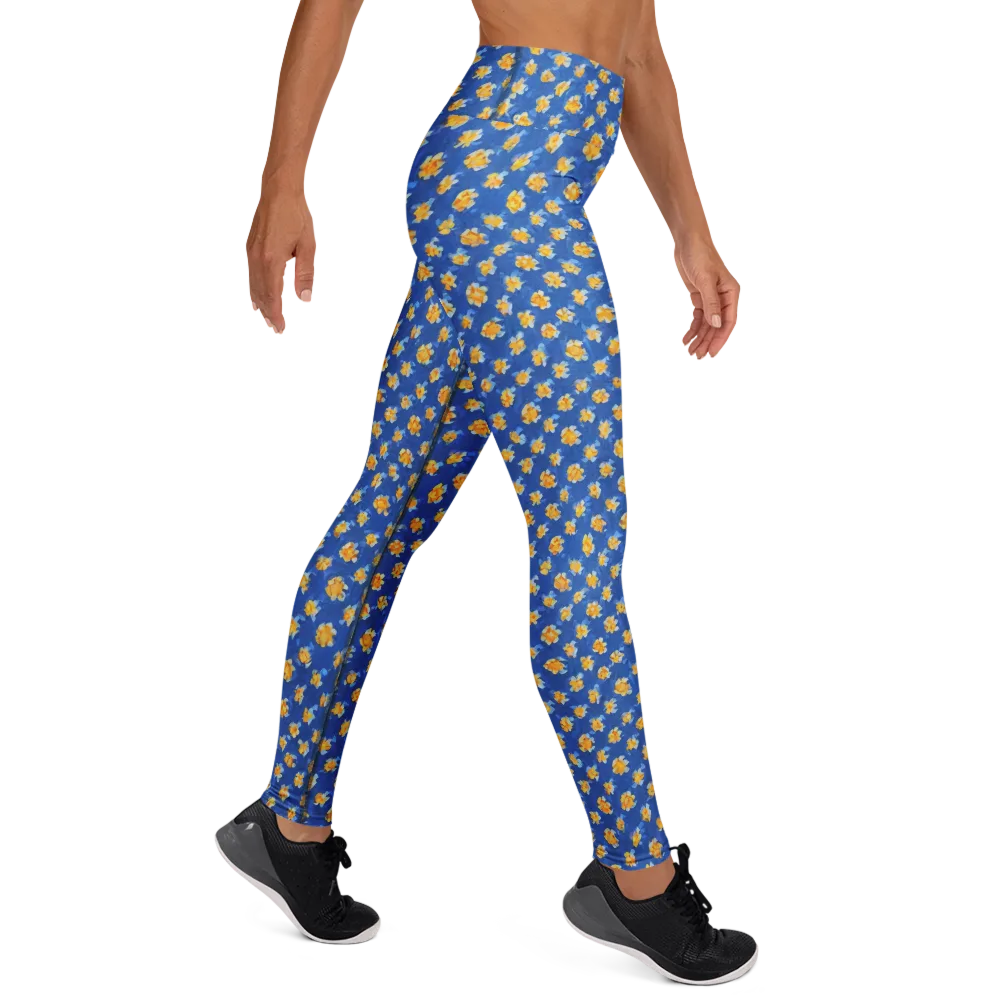 Cobalt Marigold on Yoga Leggings — Right