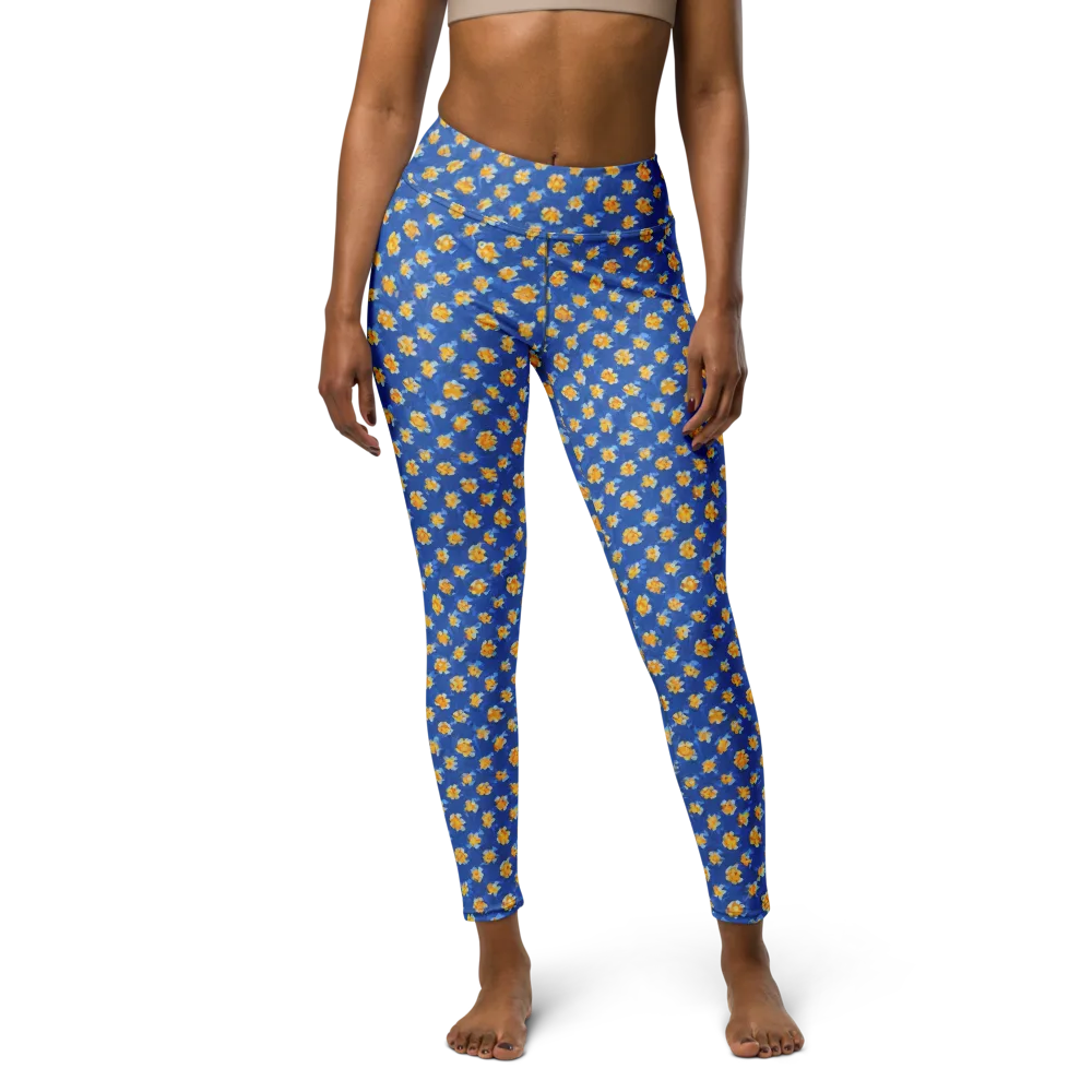 Cobalt Marigold on Yoga Leggings — Front