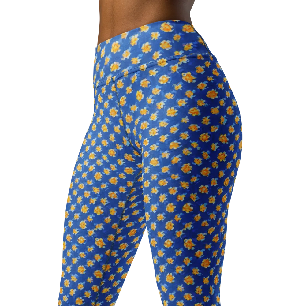 Cobalt Marigold on Yoga Leggings — Left Front
