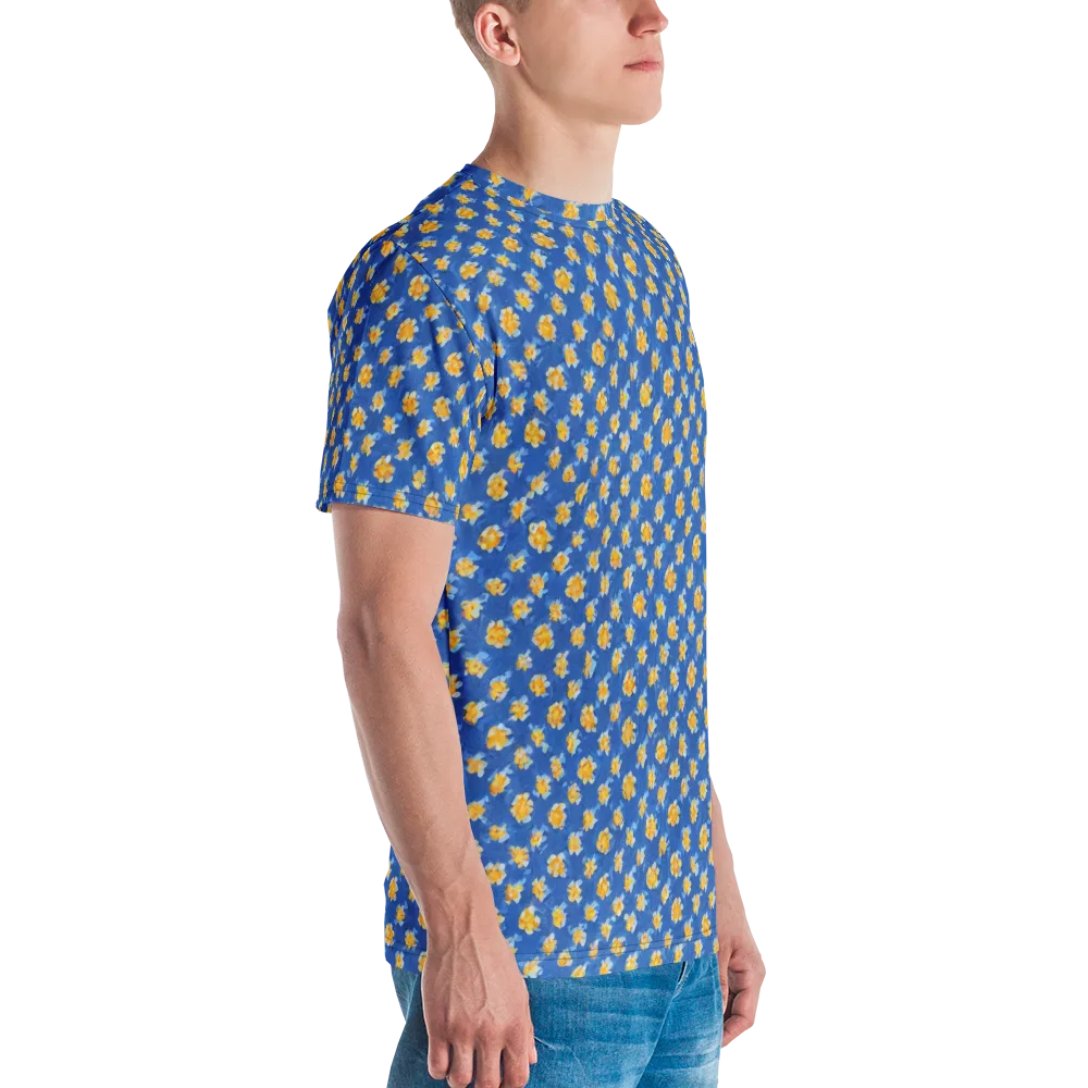 Cobalt Marigold on Men's Crew Neck T-Shirt — Right