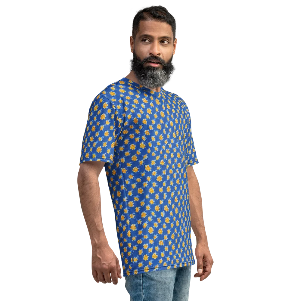 Cobalt Marigold on Men's Crew Neck T-Shirt — Right