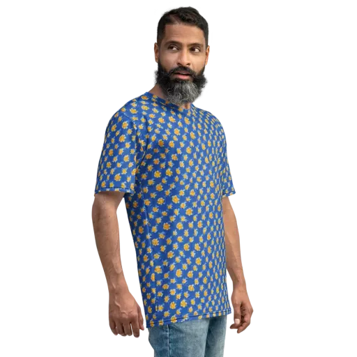 Cobalt Marigold on a Men's Crew Neck T-Shirt
