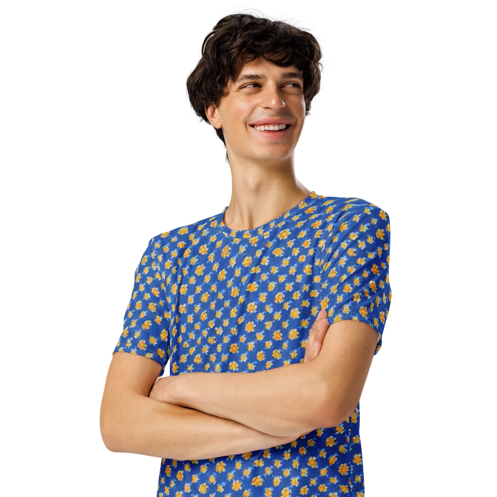 Cobalt Marigold on Men's Crew Neck T-Shirt — Left Front