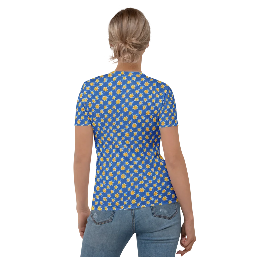 Cobalt Marigold on Women's Crew Neck T-Shirt — Back