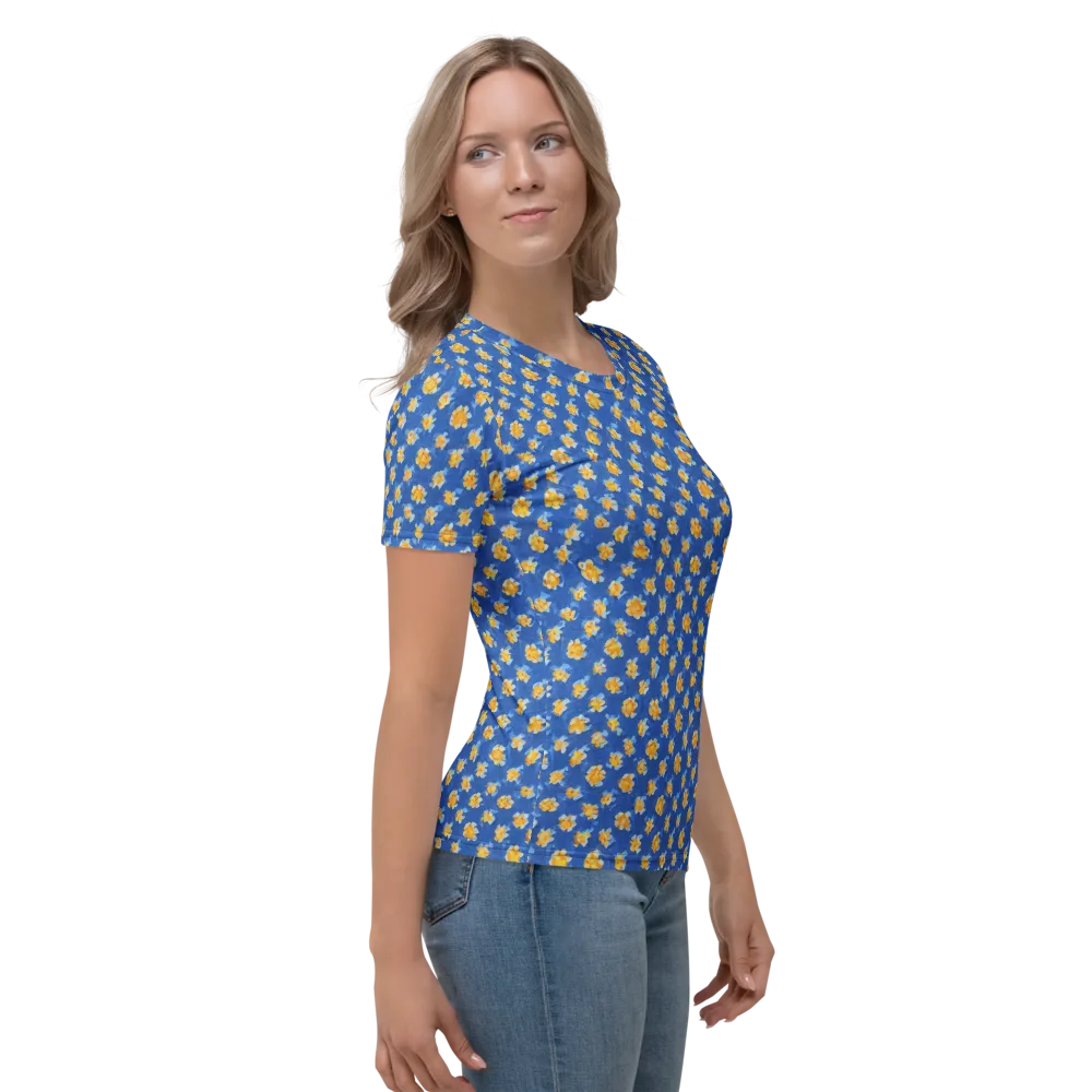 Cobalt Marigold on Women's Crew Neck T-Shirt — Right