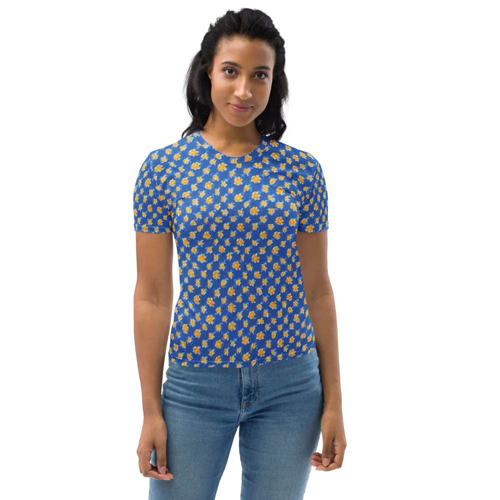 Cobalt Marigold on Women's Crew Neck T-Shirt — Front