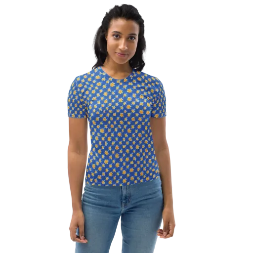 Cobalt Marigold on a Women's Crew Neck T-Shirt