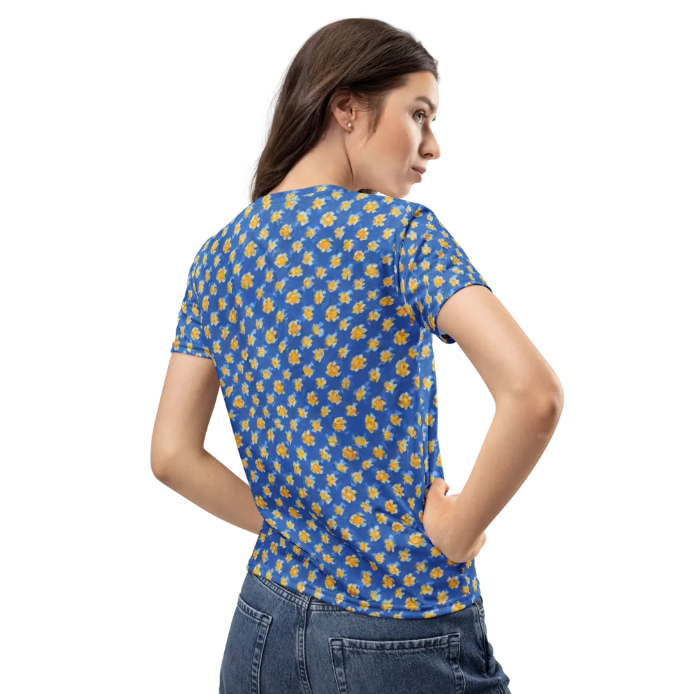 Cobalt Marigold on Women's Crew Neck T-Shirt — Back