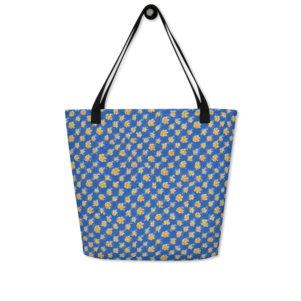 Cobalt Marigold on Large Tote Bag W/ Pocket — Front