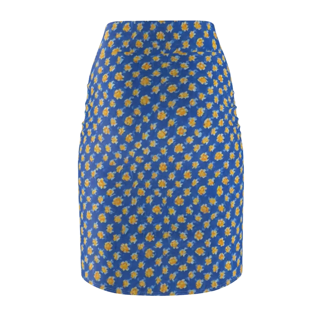 Cobalt Marigold on Pencil Skirt — Back