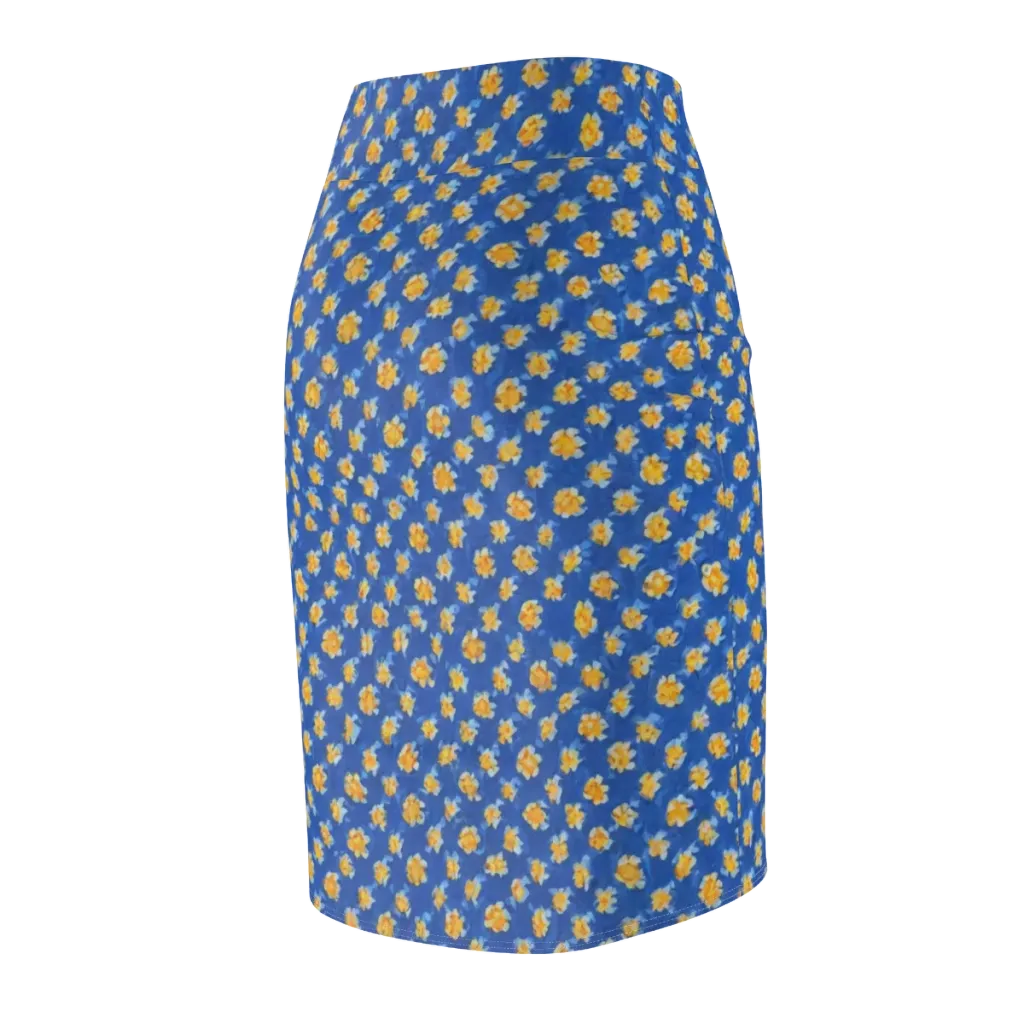 Cobalt Marigold on Pencil Skirt — Back Side