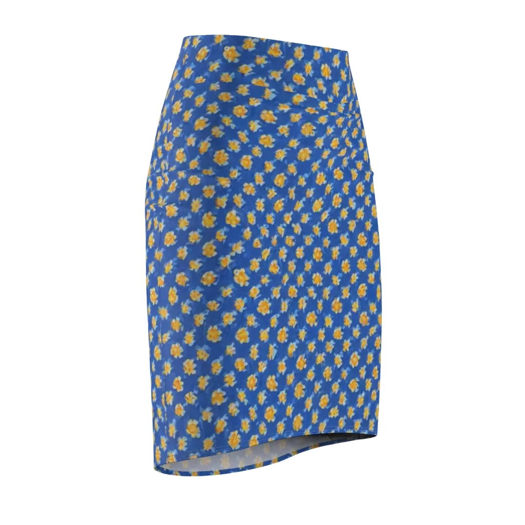 Cobalt Marigold on Pencil Skirt — Front Side