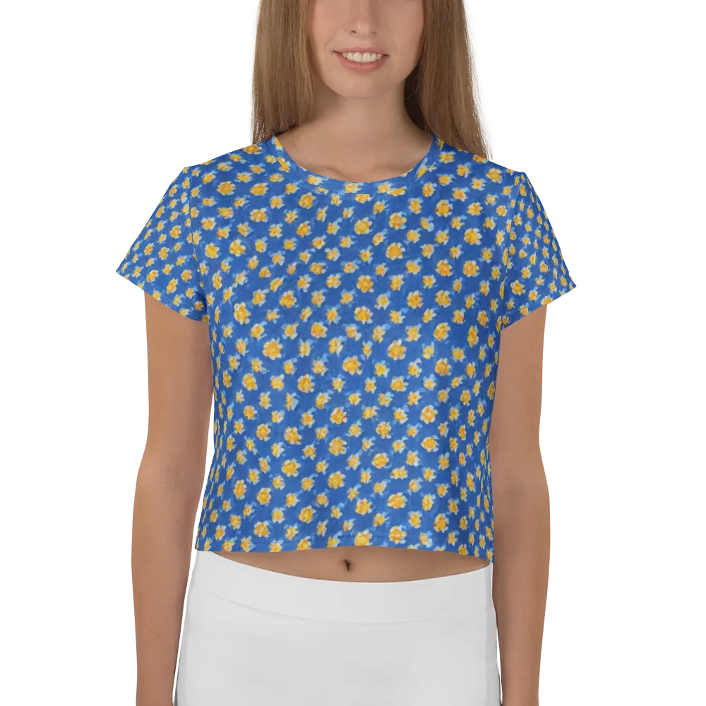 Cobalt Marigold on Crop Tee — Front
