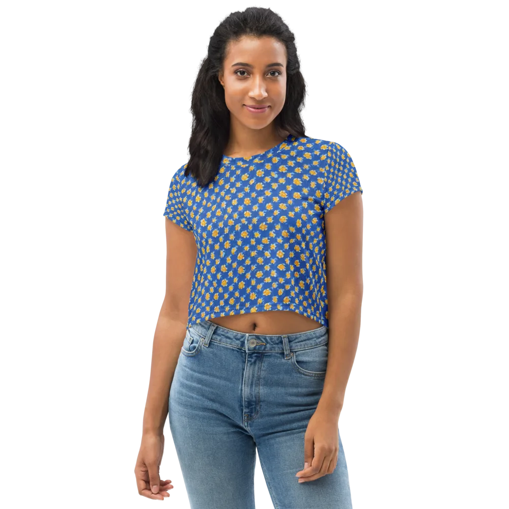 Cobalt Marigold on Crop Tee — Front