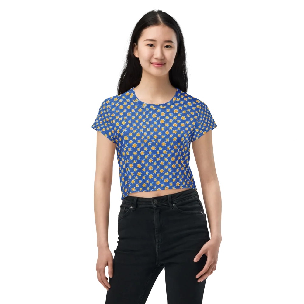 Cobalt Marigold on Crop Tee — Front