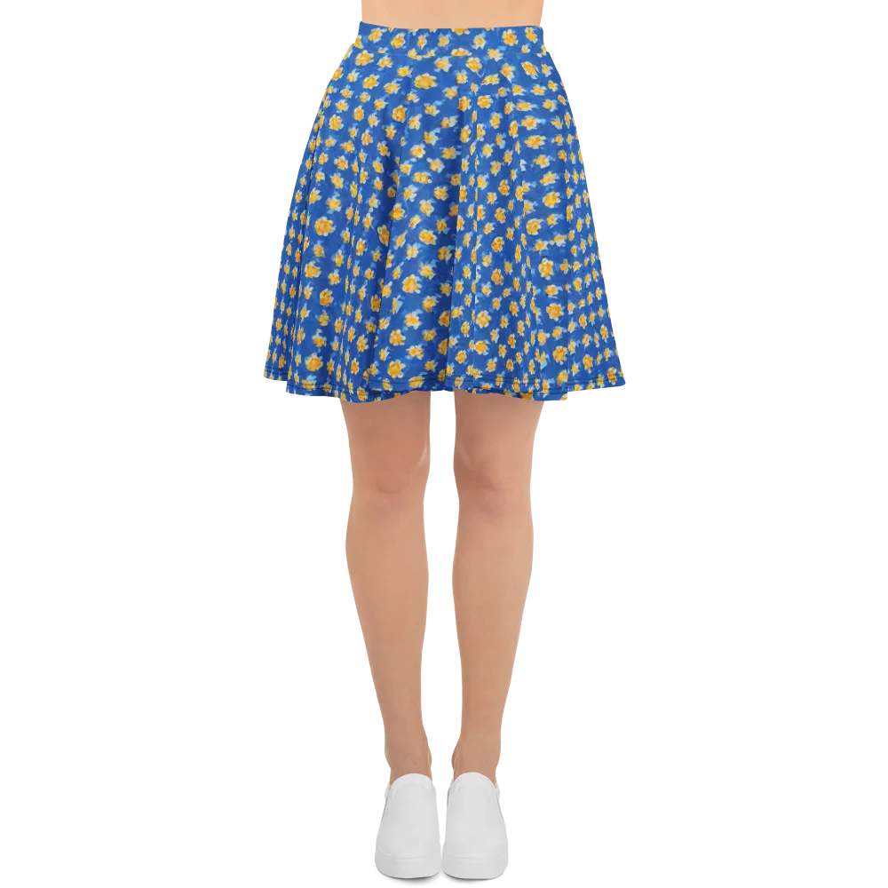Cobalt Marigold on Skater Skirt — Front